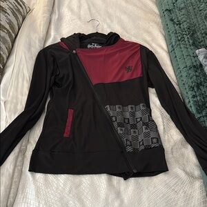 Warner Bros Black and Red Bomber Jacket Asymmetrical Design
